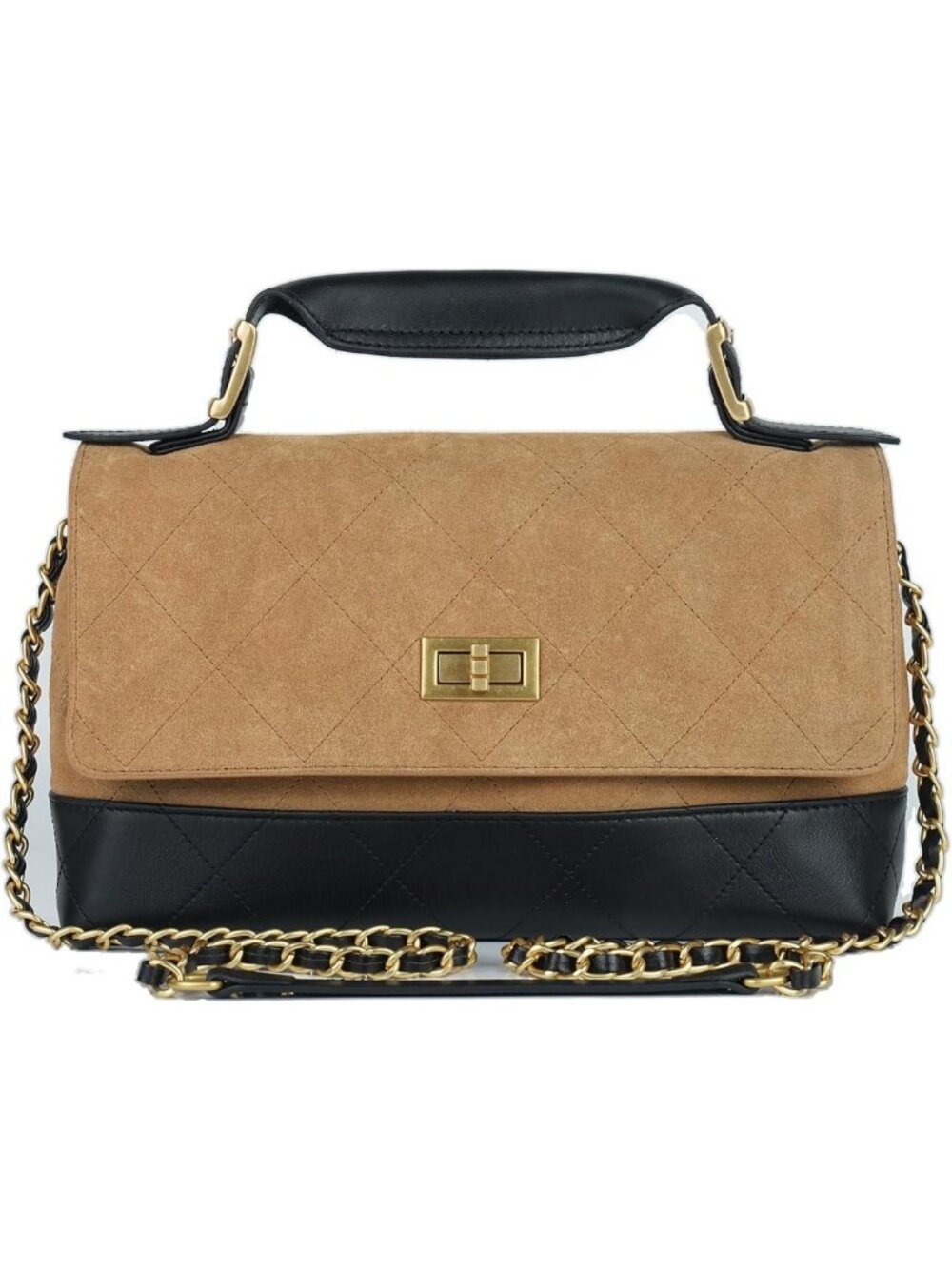 Chic Women's Quilted Shoulder Bag, Retro Patchwork Flap, Lambskin & Suede